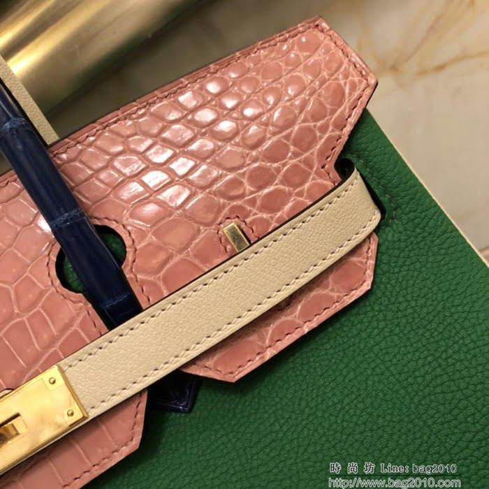 HERMES愛馬仕 鉑金包 2018款 半手工製作 原版工藝 蠟線縫製 亮面鱷魚皮蓋頭 手提包  Ama1007